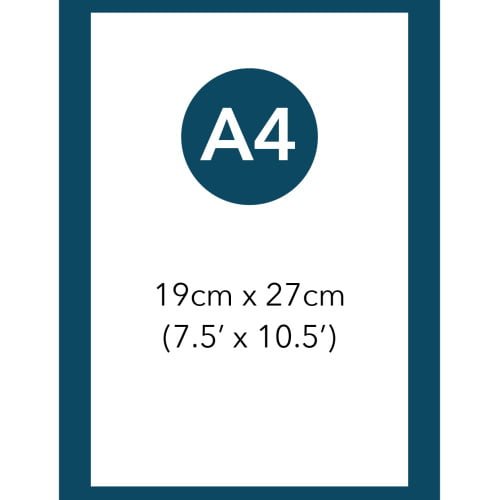 A4 size template displaying dimensions of 19cm x 27cm (7.5' x 10.5') in a simple design.