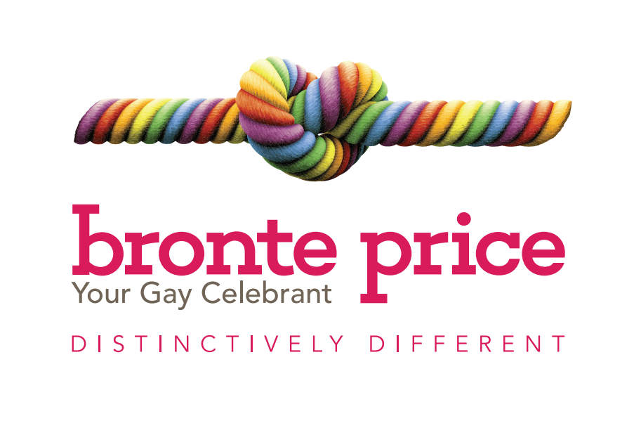 Logo of Bronte Price featuring a colorful knot and the text 'Your Gay Celebrant'.