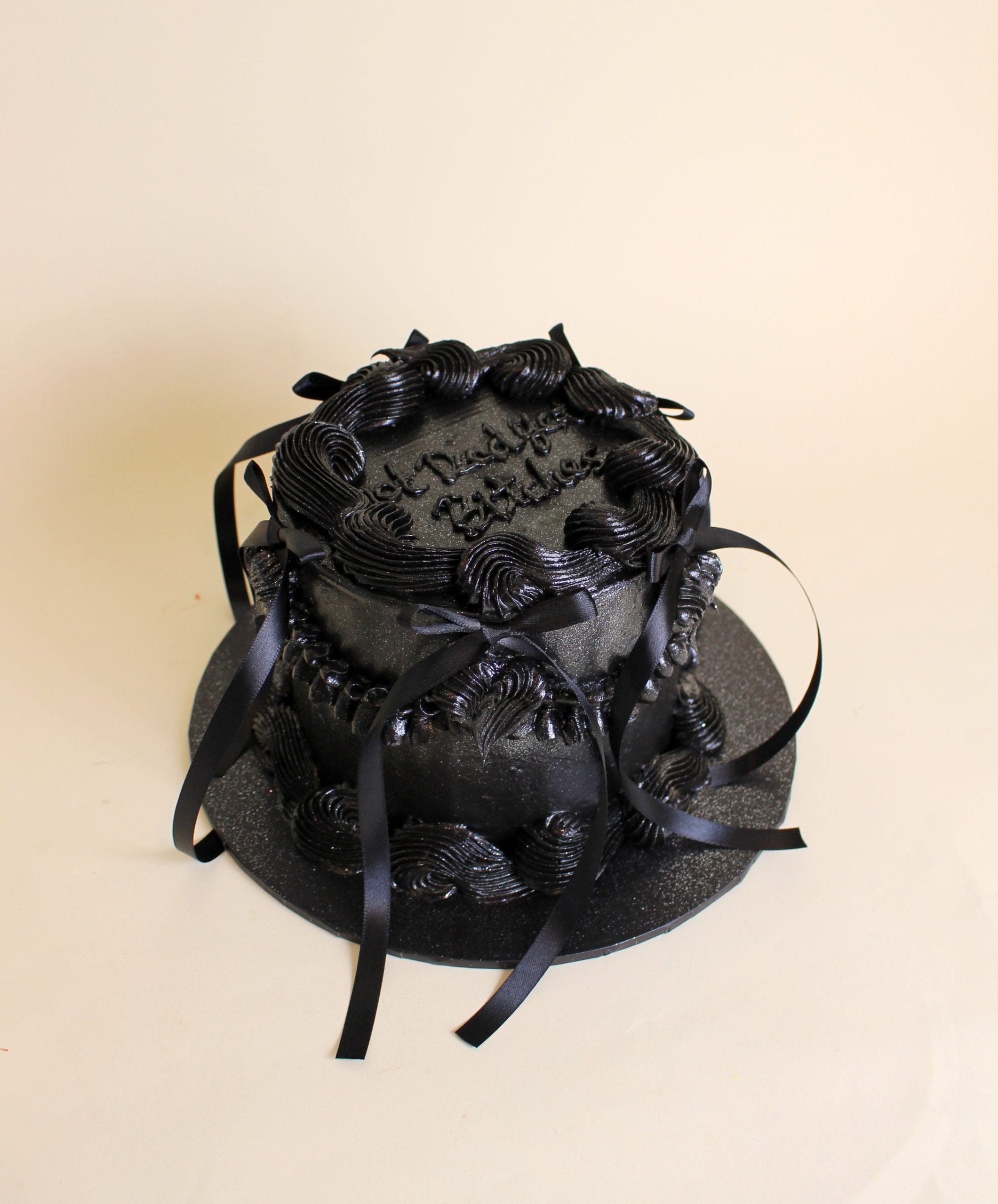 bow cake, vintage cake, retro cake, black cake, glitter cake, birthday cake