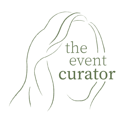 Logo featuring a stylized outline of a woman's head with the text 'the event curator'.
